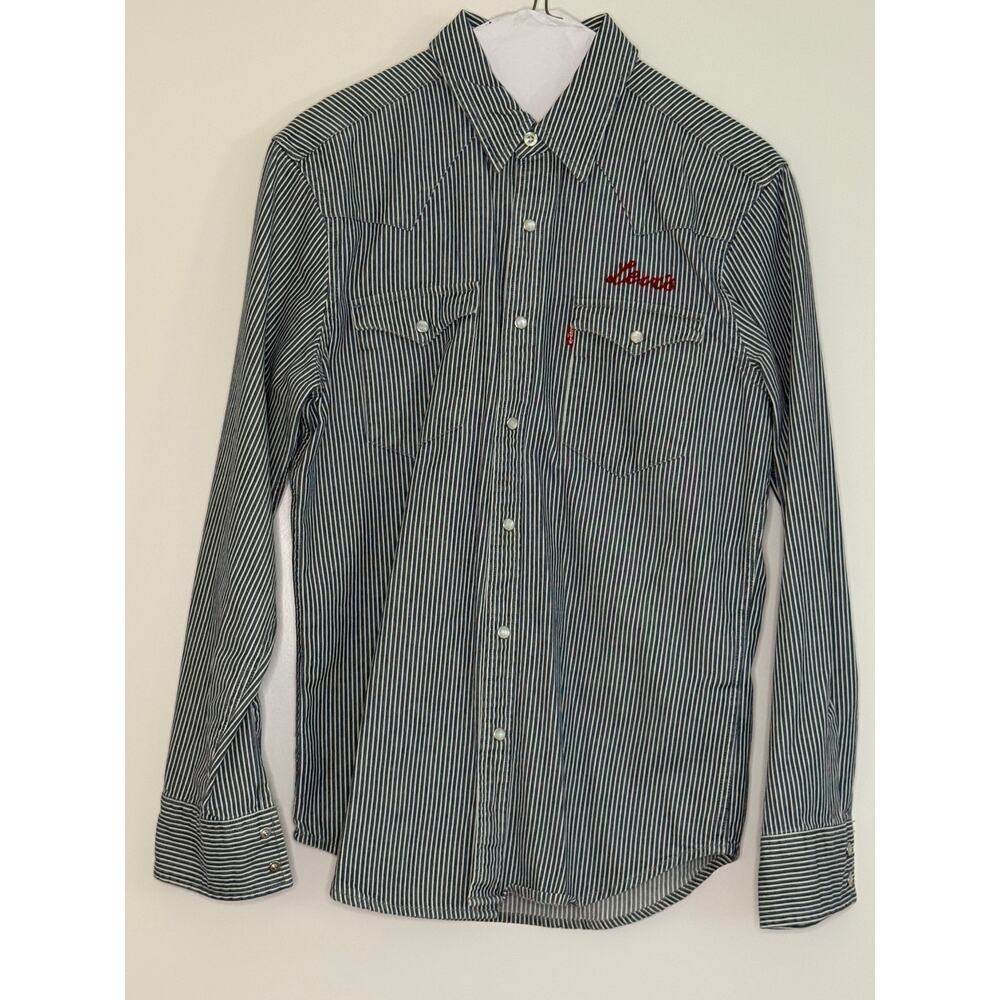 Levi's Denim Striped Men's Pearl Snap Shirt, Chainstitched Small